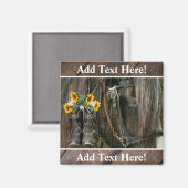 Pferde Cowboy Boots Sunflowers Rustic Barn Board Magnet (Vorderseite/Rückseite)