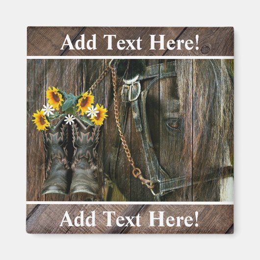 Pferde Cowboy Boots Sunflowers Rustic Barn Board Magnet (Vorne)