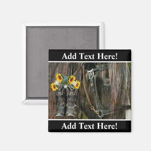 Pferde Cowboy Boots Sunflowers Rustic Barn Board Magnet (Vorderseite/Rückseite)
