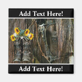 Pferde Cowboy Boots Sunflowers Rustic Barn Board Magnet (Vorne)