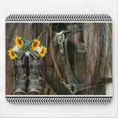 Pferde Cowboy Boots Sunflowers Rustic Barn Board Mousepad (Vorne)