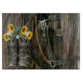 Pferde Cowboy Boots Sunflowers Rustic Barn Board Schneidebrett (Vorderseite)