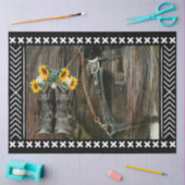 Pferde Cowboy Boots Sunflowers Rustic Barn Board Seidenpapier (Basteln)
