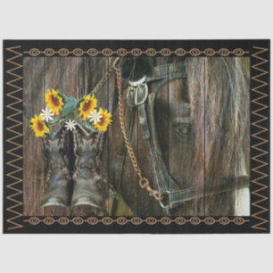 Pferde Cowboy Boots Sunflowers Rustic Barn Board Seidenpapier