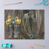 Pferde Cowboy Boots Sunflowers Rustic Barn Board Seidenpapier (Basteln)