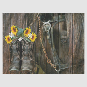 Pferde Cowboy Boots Sunflowers Rustic Barn Board Seidenpapier