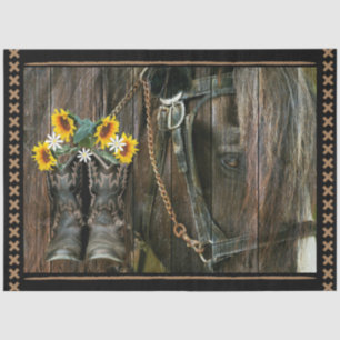 Pferde Cowboy Boots Sunflowers Rustic Barn Board Seidenpapier