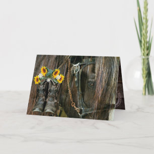 Pferde Cowboy Boots Sunflowers Rustic Barn Board T Dankeskarte