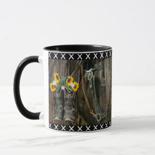 Pferde Cowboy Boots Sunflowers Rustic Barn Board Tasse