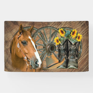 Pferde Cowboy Boots Wagon Wheel Sonnenblumen Weste Banner
