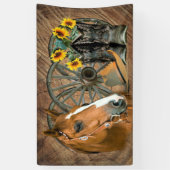 Pferde Cowboy Boots Wagon Wheel Sonnenblumen Weste Banner (Vertikal)
