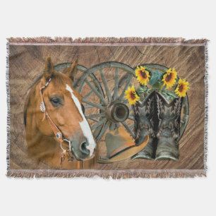 Pferde Cowboy Boots Wagon Wheel Sonnenblumen Weste Decke