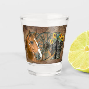 Pferde Cowboy Boots Wagon Wheel Sonnenblumen Weste Schnapsglas