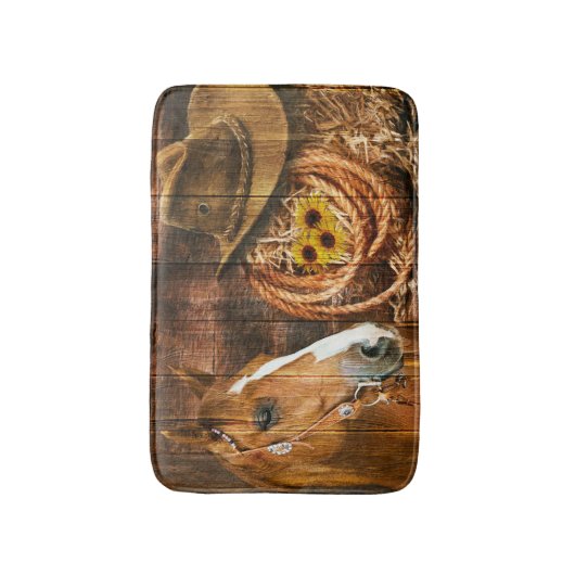 Pferde Cowboy Hat Lasso Sonnenblume Rustikales Bar Badematte (Vorderseite Vertikal)