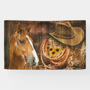 Pferde Cowboy Hat Lasso Sonnenblume Rustikales Bar Banner