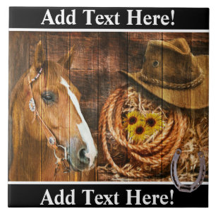 Pferde Cowboy Hat Lasso Sonnenblume Rustikales Bar Fliese
