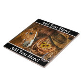Pferde Cowboy Hat Lasso Sonnenblume Rustikales Bar Fliese (Seite)