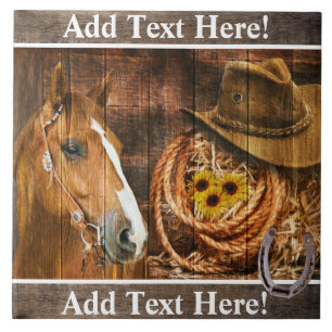 Pferde Cowboy Hat Lasso Sonnenblume Rustikales Bar Fliese
