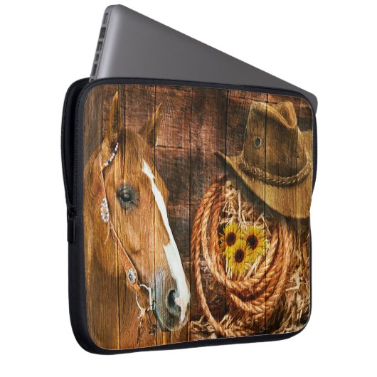 Pferde Cowboy Hat Lasso Sonnenblume Rustikales Bar Laptopschutzhülle (Vorne Rechts)