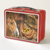 Pferde Cowboy Hat Lasso Sonnenblume Rustikales Bar Metall Brotdose (Vorderseite)