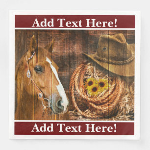 Pferde Cowboy Hat Lasso Sonnenblume Rustikales Bar Serviette