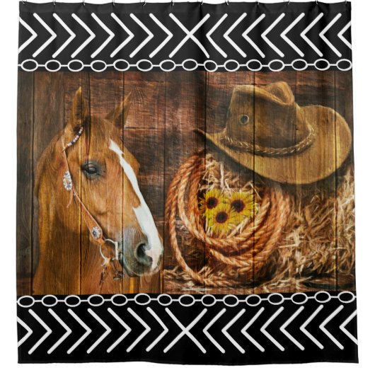 Pferde Cowboy Hat Lasso Western Duschvorhang (Vorderseite)