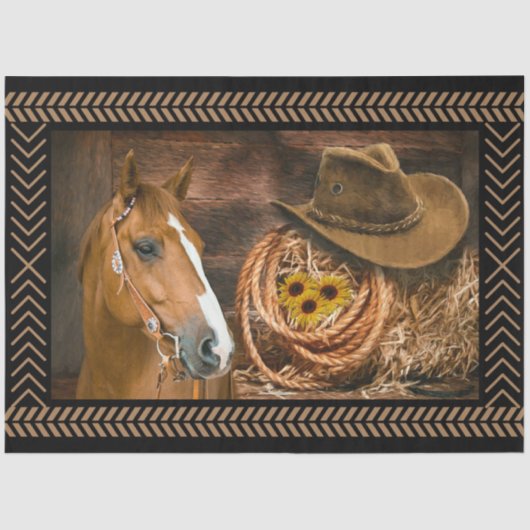 Pferde Cowboy Hat Lasso Western Sonnenblumen Seidenpapier (Vorderseite)