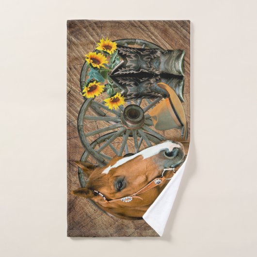 Pferde Cowboy Hat Western Wagon Wheels Sonnenblume Badhandtuch Set (Handtuch)
