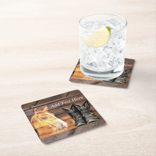 Pferde Cowboy Stiefel Rustikales Barn Board Rechteckiger Pappuntersetzer (Vor Ort)