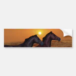 Pferde, die am Ozeansonnenuntergang laufen Autoaufkleber