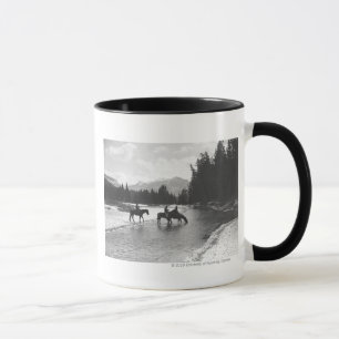 Pferde, die aus einem Fluss trinken und ihn überqu Tasse