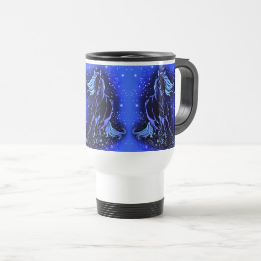 Pferde, die bei Blue Starry Night Travel Mug Gesch Reisebecher (VorderseiteRechts)