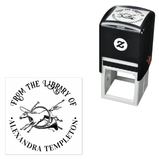 Pferde, die durch den Buchnamen der Horn-Bibliothe Permastempel (Beispiel)