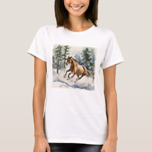 Pferde, die im Schnee-T - Shirt laufen