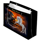 Pferde, die in einem schlechten Blitzsturm kämpfen Große Geschenktüte (Vorderseite Schrägansicht)