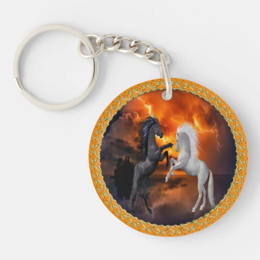 Pferde, die in einem schlechten Blitzsturm kämpfen Schlüsselanhänger (Vorderseite)