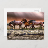 Pferde, die in Ozeanwellen malen Postkarte (Vorne/Hinten)