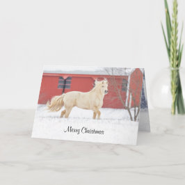 Pferde, die in schneegedeckter Weihnachtskarte lau Feiertagskarte