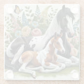 Pferde, die sich zwischen lebendigen Blume und Pfl Glasuntersetzer (Rückseite)