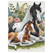 Pferde, die sich zwischen lebendigen Blume und Pfl Klemmbrett (Rückseite)