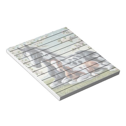 Pferde, die sich zwischen lebendigen Blume und Pfl Notizblock (angewinkelt)