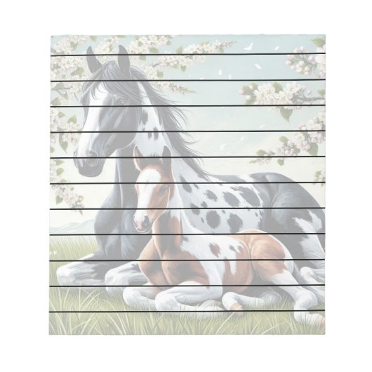 Pferde, die sich zwischen lebendigen Blume und Pfl Notizblock (Vorderseite)