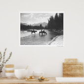 Pferde, die von einem Fluss trinken und einen Flus Poster (Küche)