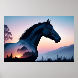 Pferde Doppelexposition Tierart Wildnis Art Poster
