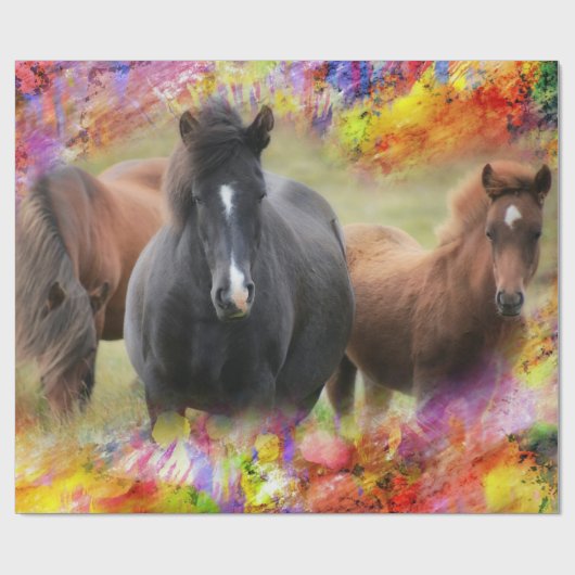 Pferde farbenfroh geschenkpapier (Flach)