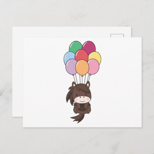 Pferde fliegen mit farbenfrohen Balloons hoch Postkarte (Vorne/Hinten)