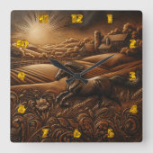 "Pferde galoppieren auf Sonnenaufgangshügeln" Quadratische Wanduhr (Vorderseite)