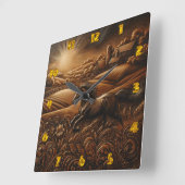 "Pferde galoppieren auf Sonnenaufgangshügeln" Quadratische Wanduhr (Winkel)