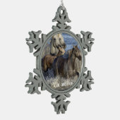 Pferde galoppieren im Wasser Schneeflocken Zinn-Ornament (Links)