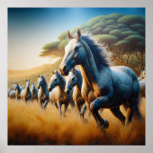 Pferde galoppieren über die Wiese Poster (Vorne)